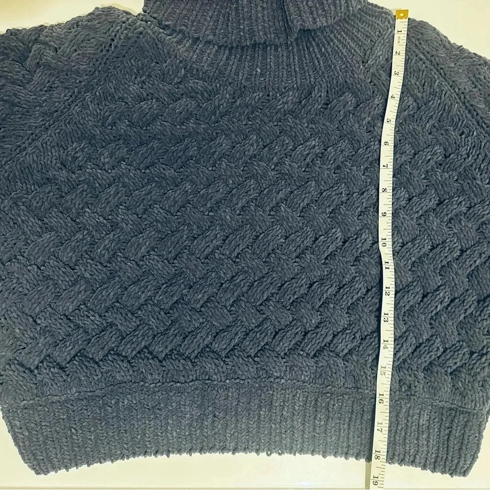 Kendall & Kylie Blue Cowl Turtleneck Sweater with Cable Knit Design - Picture 4 of 10